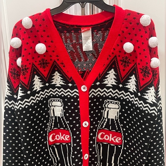 Coca Cola Coke Christmas Holiday Cardigan Ugly Christmas Sweater sz M Xmas party - Picture 2 of 16